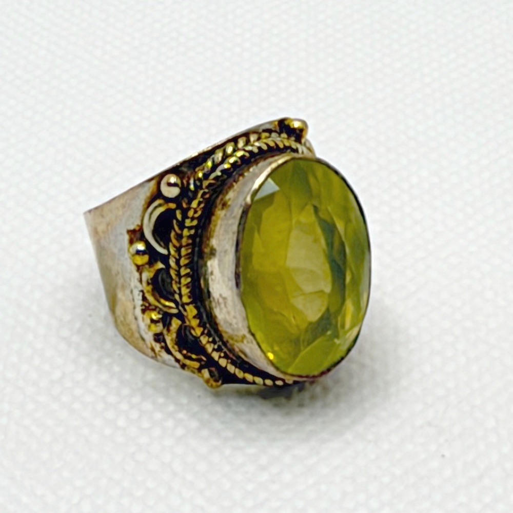 Artisan Yellow Citrine Silver Ring Size 8